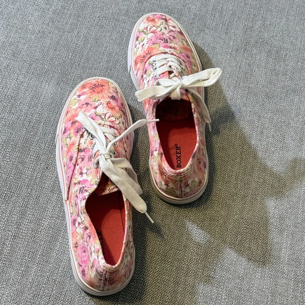 Joe Boxer Zahara‎ Womens Floral Canvas Sneakers Pink Orange Low Top Lace Up 8M - Picture 3 of 5